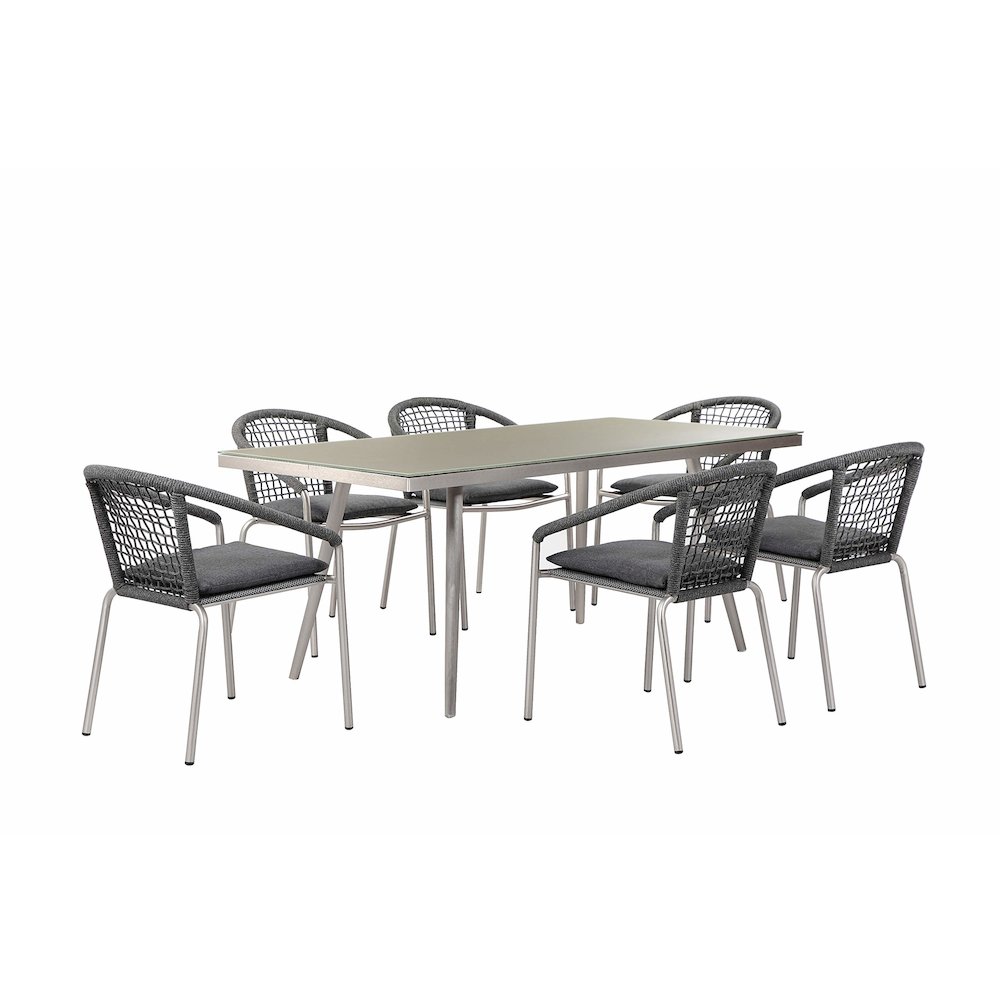 Chelsea 7 Piece Dining Set Slate In Aluminum, Rope. Picture 1