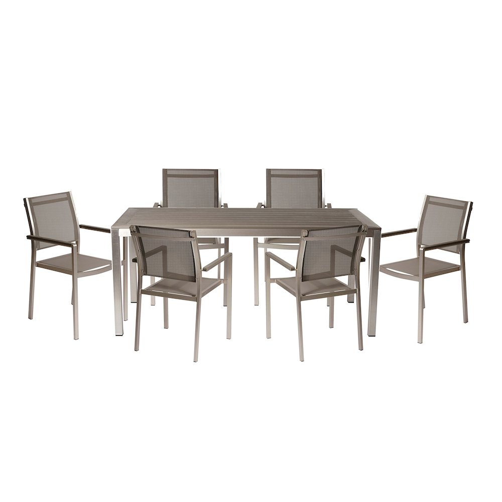 David 7 Piece Dining Set, Brushed Grey In Aluminum, Textilene. Picture 1