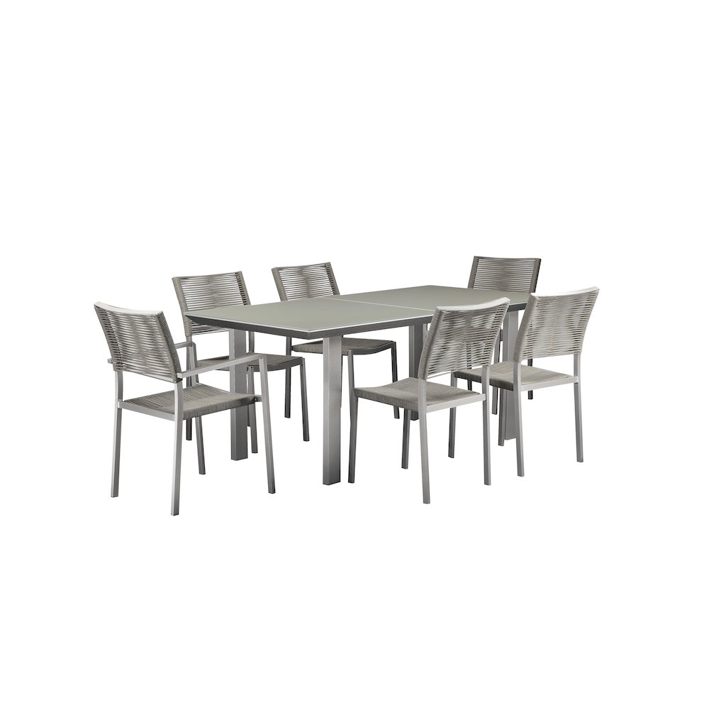 Bella 7 Piece Dining Furniture Set, Grey In Aluminum, Rope. Picture 1