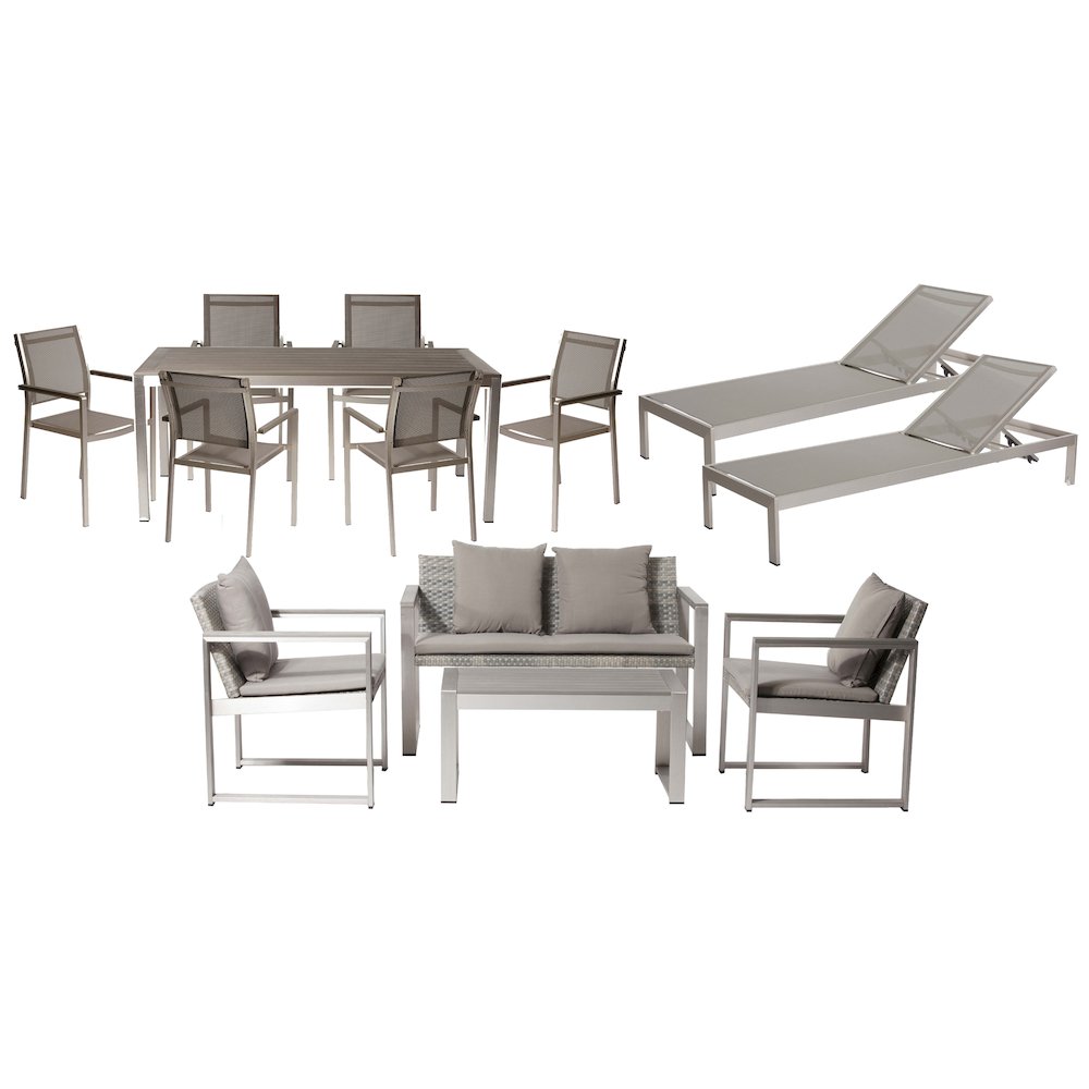 Chester 13 Piece Set, Brushed Grey In Aluminum, Polyesin, Textilene. Picture 1