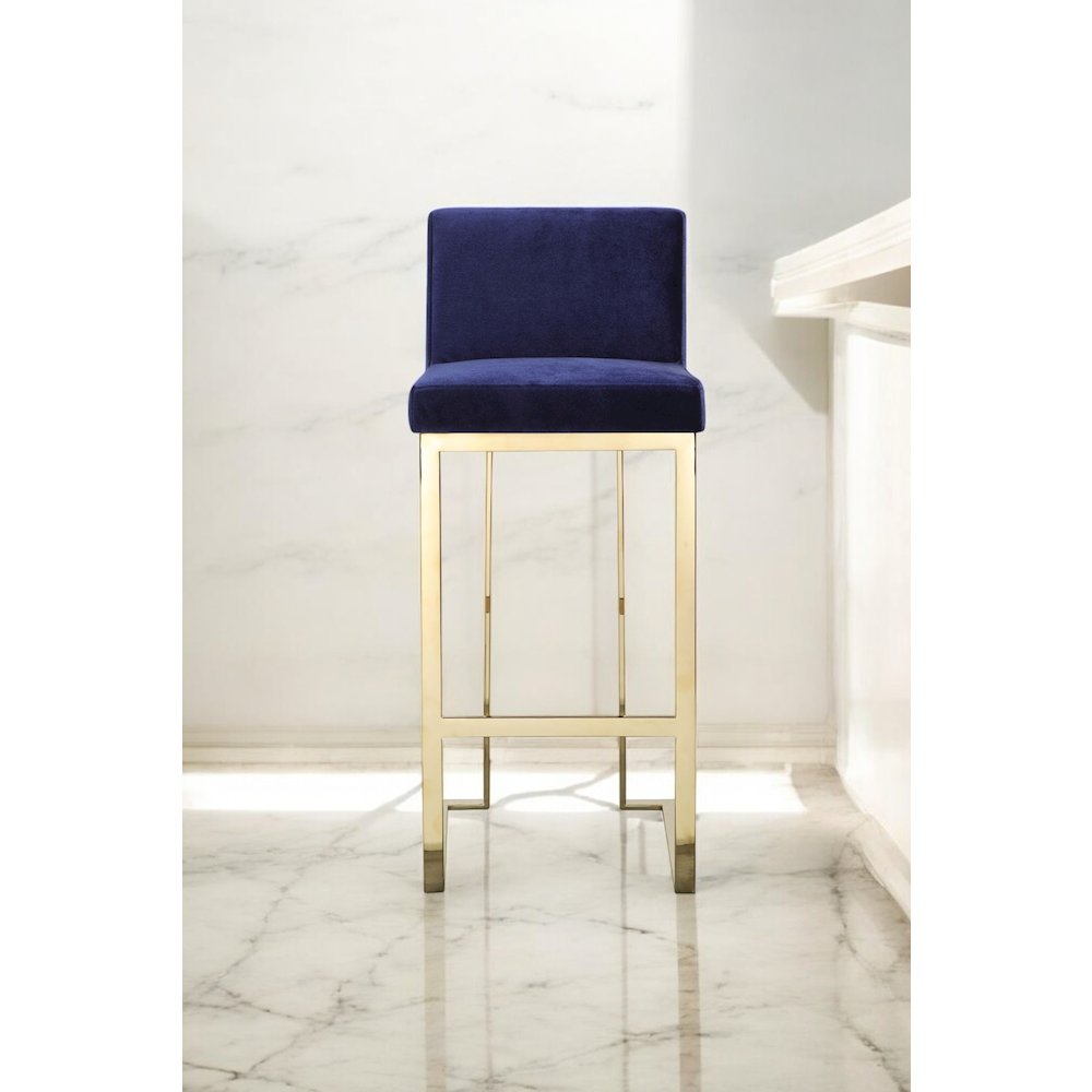 Dexter Bar Stool Velvet Navy & Gold. Picture 7
