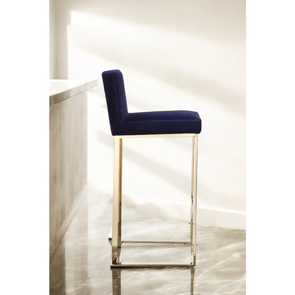 Dexter Bar Stool Velvet Navy & Gold. Picture 8