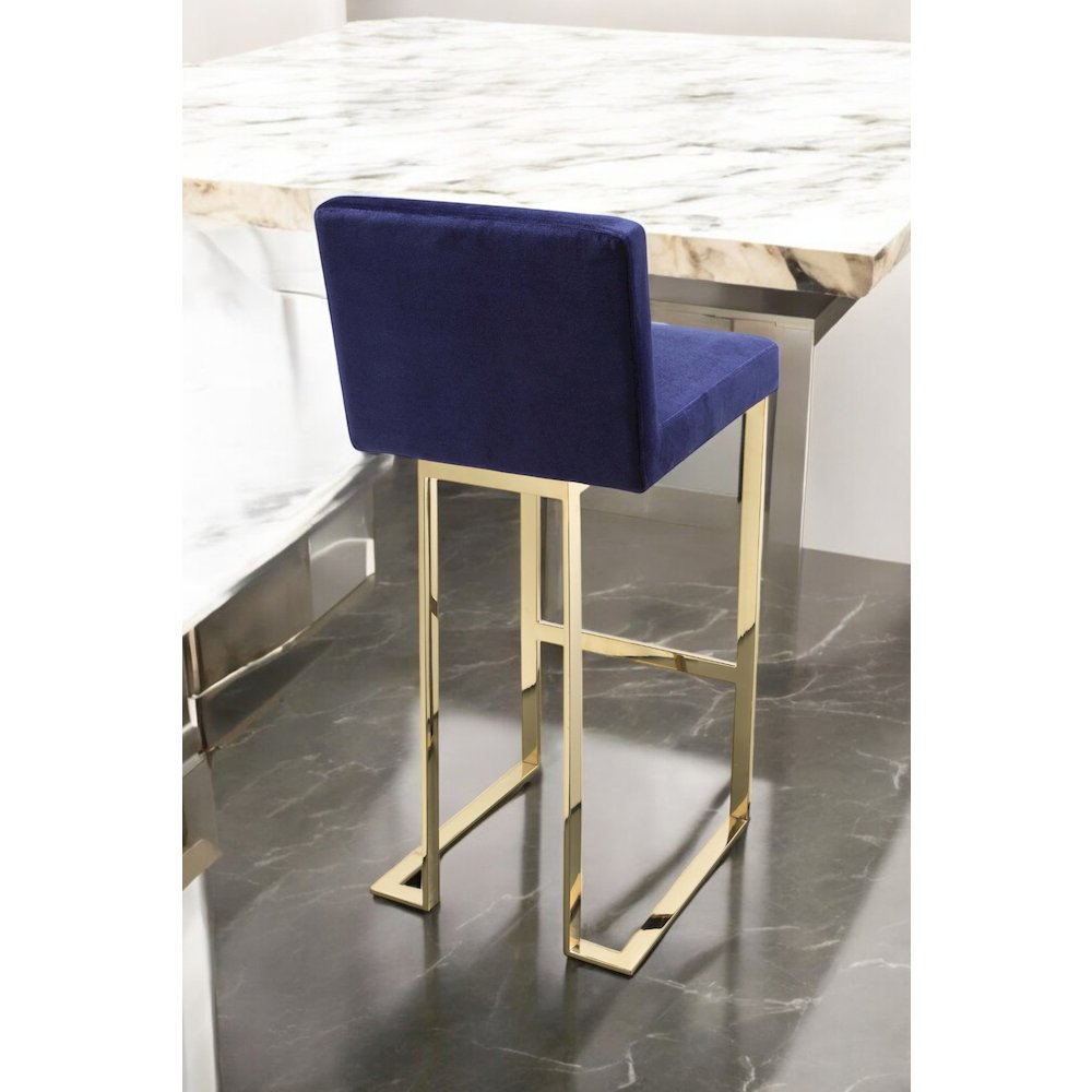 Dexter Bar Stool Velvet Navy & Gold. Picture 9