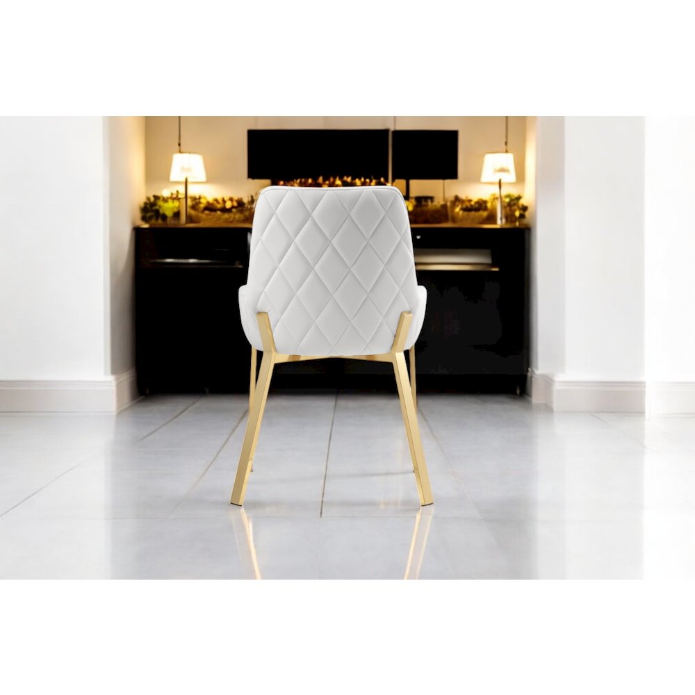 Hudson Diamond Tufted Chair Gold/White Faux Leather - Set Of 2. Picture 2