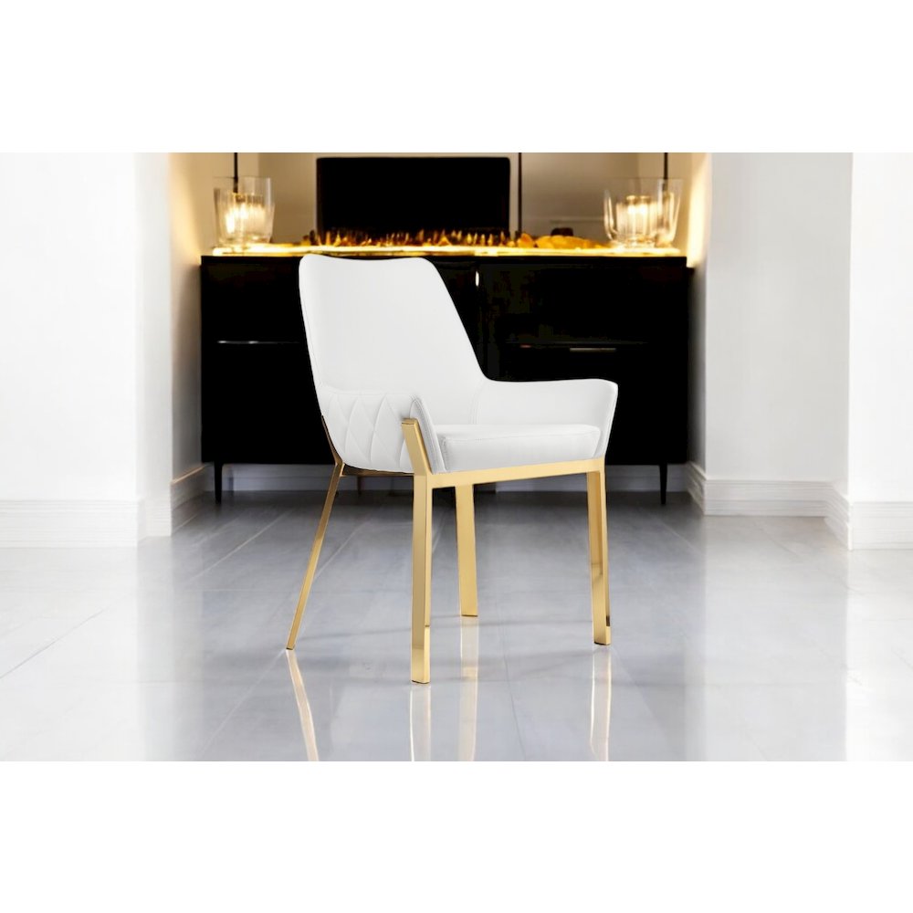 Hudson Diamond Tufted Chair Gold/White Faux Leather - Set Of 2. Picture 8