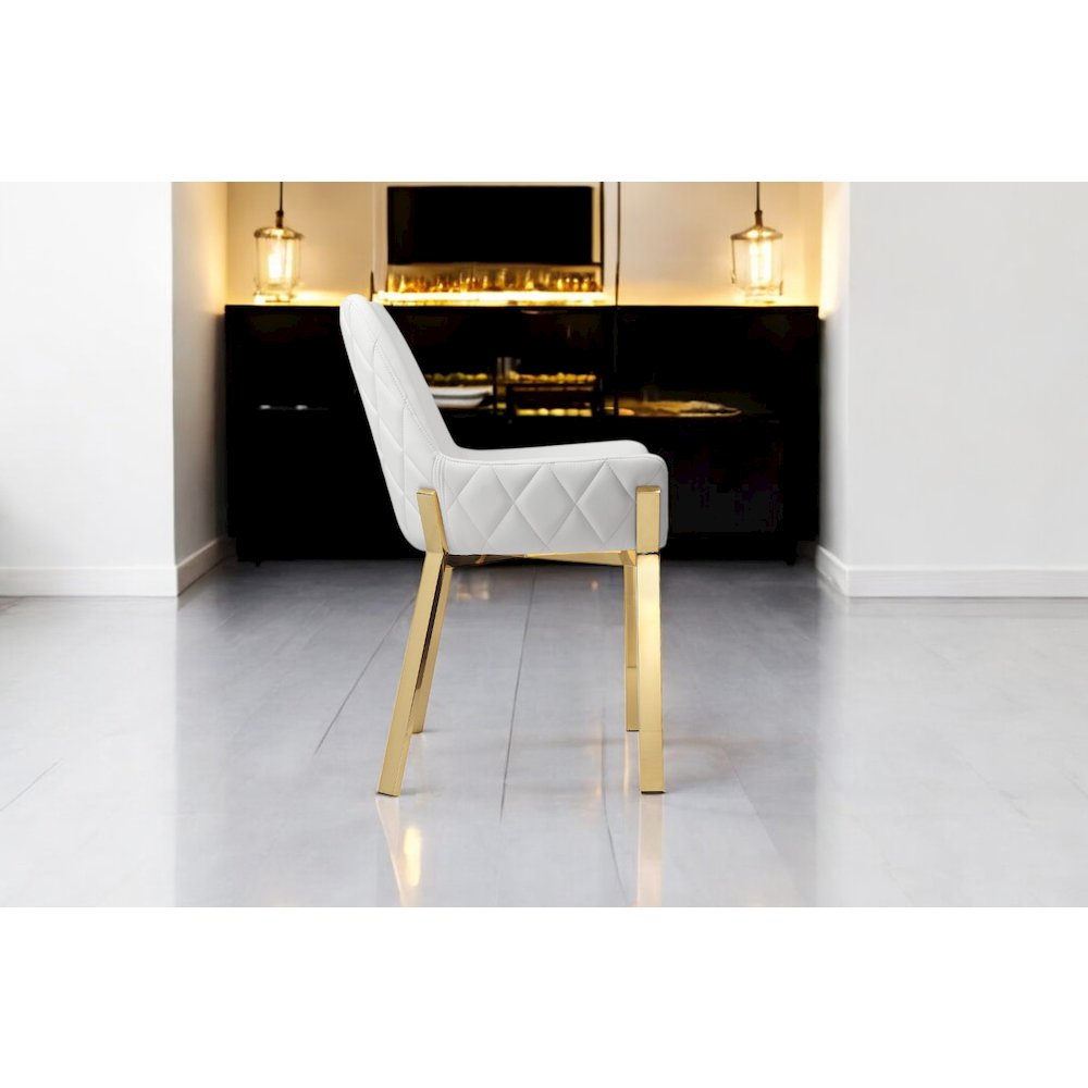 Hudson Diamond Tufted Chair Gold/White Faux Leather - Set Of 2. Picture 10
