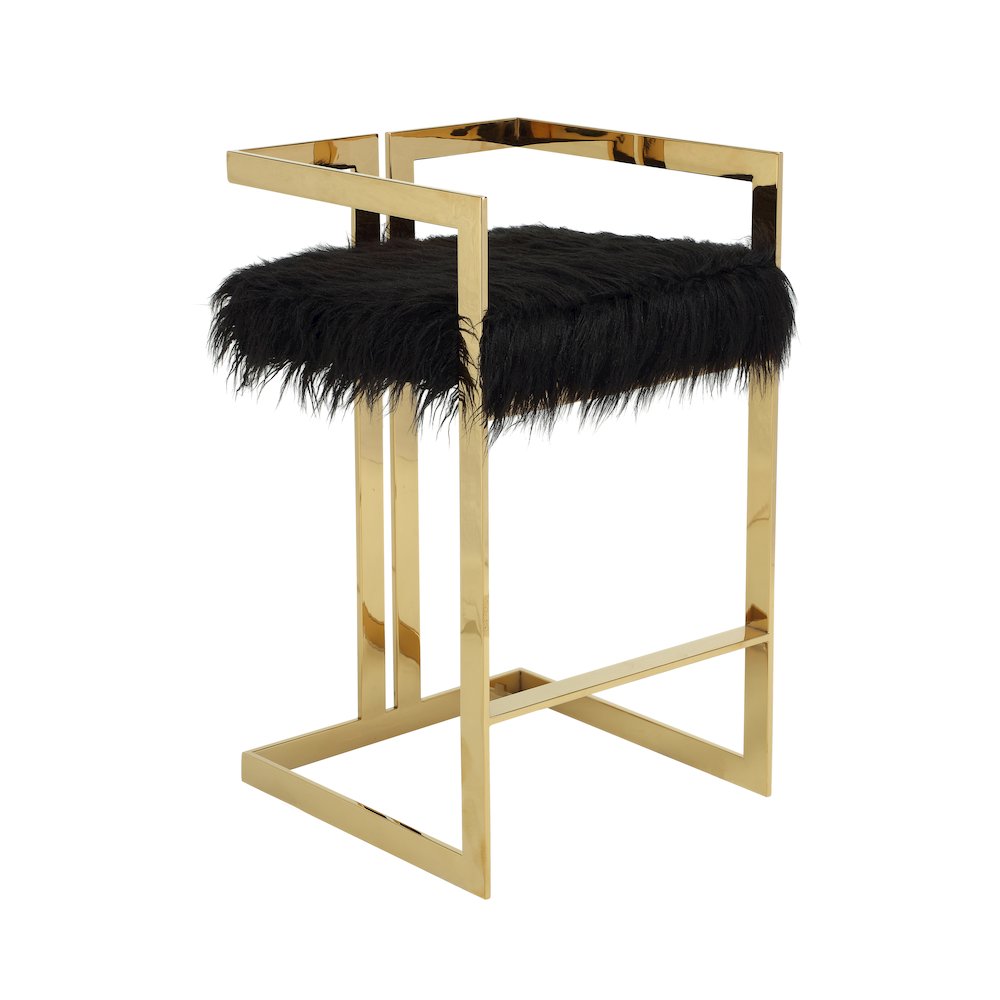 Kenzie Bar Stool Gold/Black Faux Fur. Picture 1