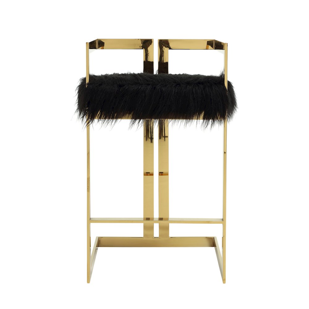 Kenzie Bar Stool Gold/Black Faux Fur. Picture 2