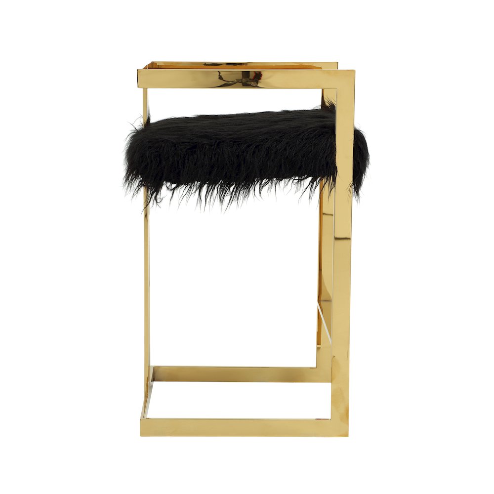 Kenzie Bar Stool Gold/Black Faux Fur. Picture 3