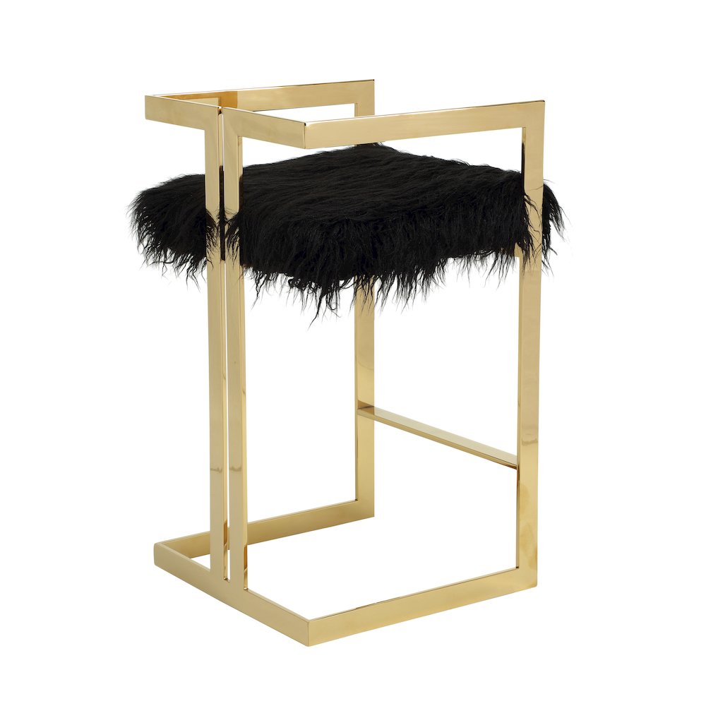 Kenzie Bar Stool Gold/Black Faux Fur. Picture 4
