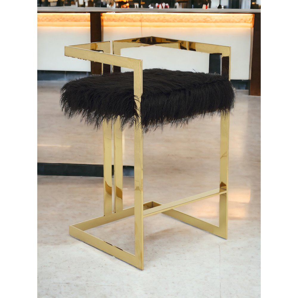Kenzie Bar Stool Gold/Black Faux Fur. Picture 5