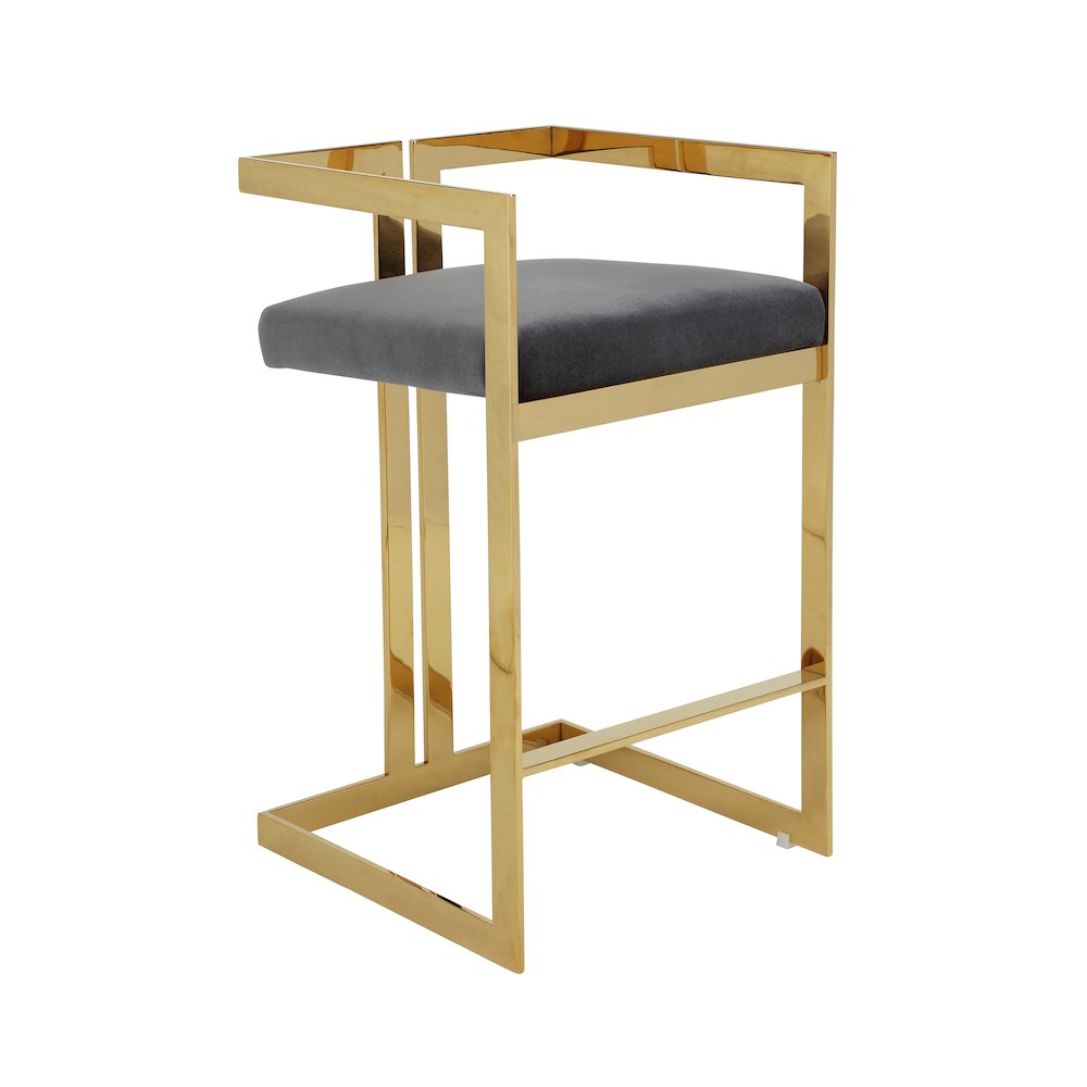 Kenzie Bar Stool Gold/Gray Velvet. Picture 1