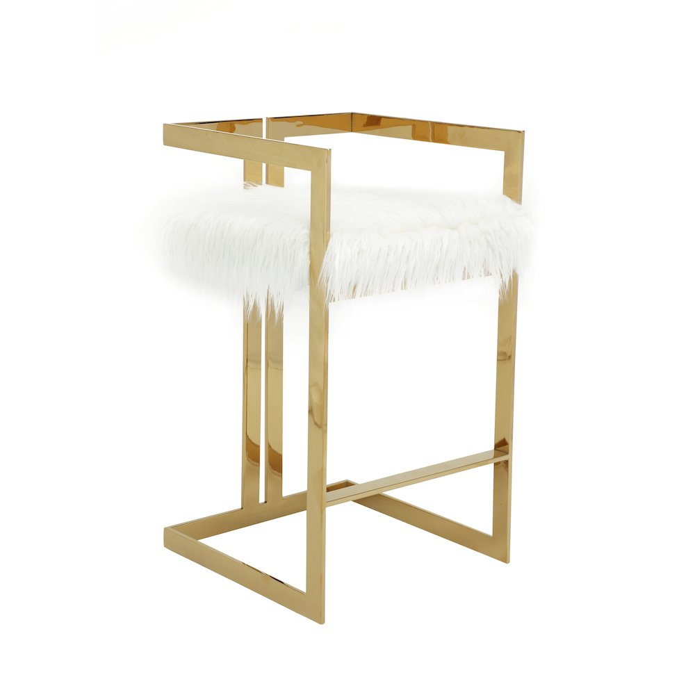Kenzie Bar Stool Gold/White Faux Fur. Picture 1