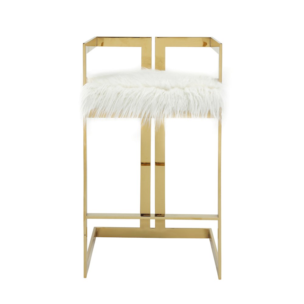 Kenzie Bar Stool Gold/White Faux Fur. Picture 2
