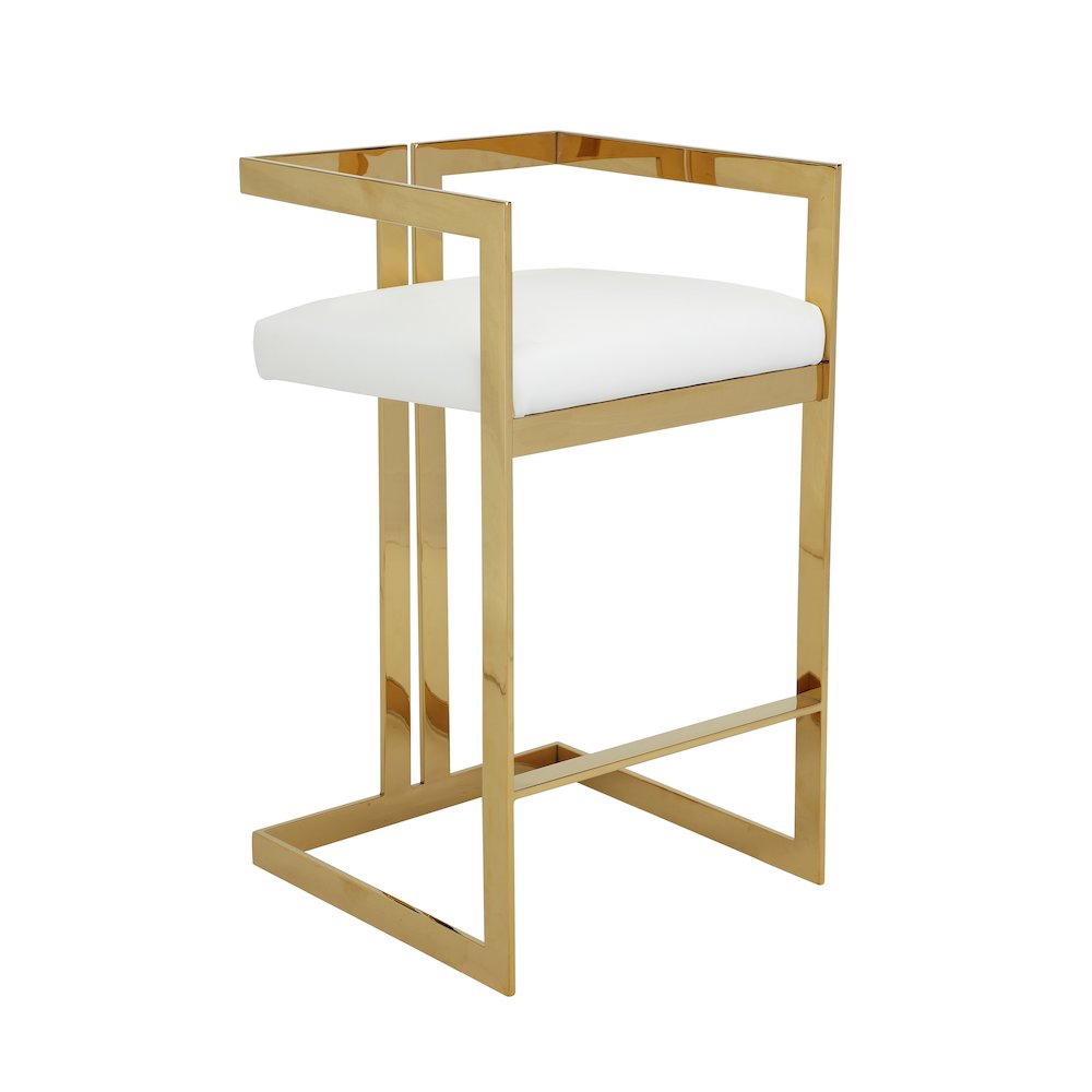 Kenzie Bar Stool Gold/White Faux Leather. Picture 1