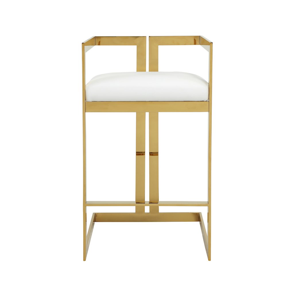 Kenzie Bar Stool Gold/White Faux Leather. Picture 2