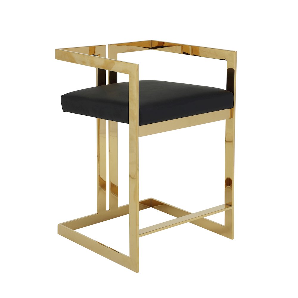 Kenzie Counter Stool Gold/Black Faux Leather. Picture 1