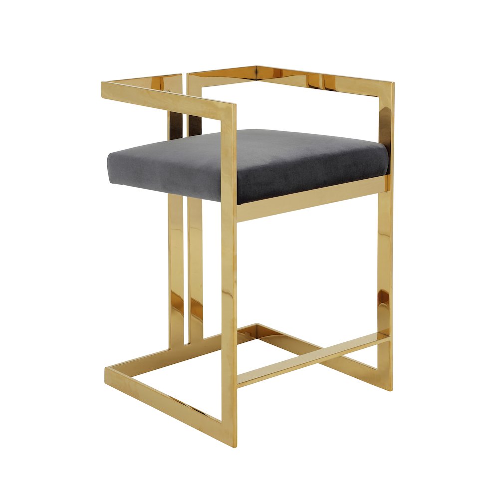 Kenzie Counter Stool Gold/Gray Velvet. Picture 1