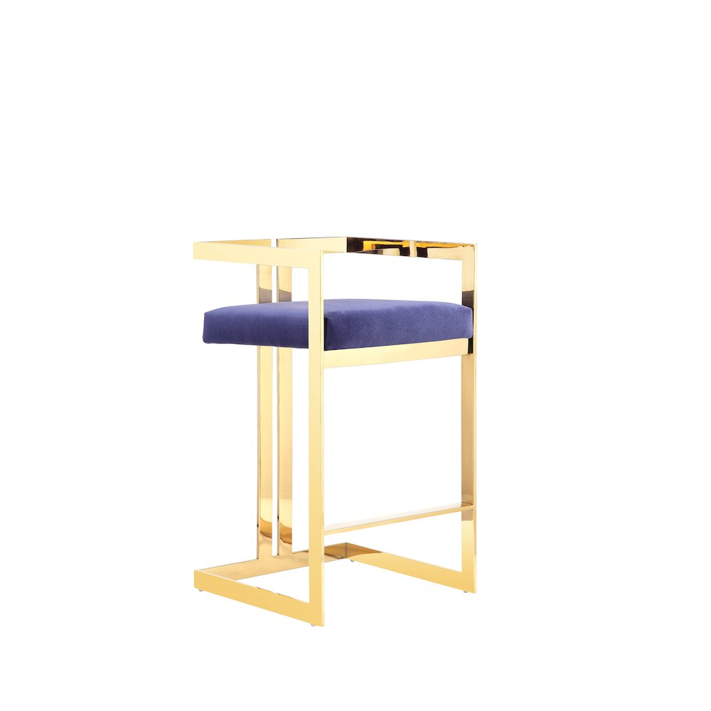 Kenzie Counter Stool Gold/Navy Velvet. Picture 1