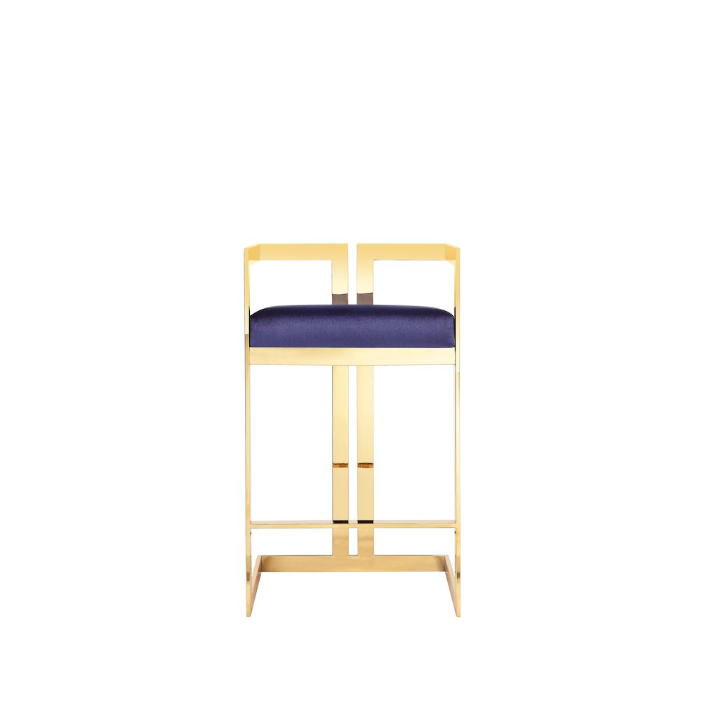 Kenzie Counter Stool Gold/Navy Velvet. Picture 2
