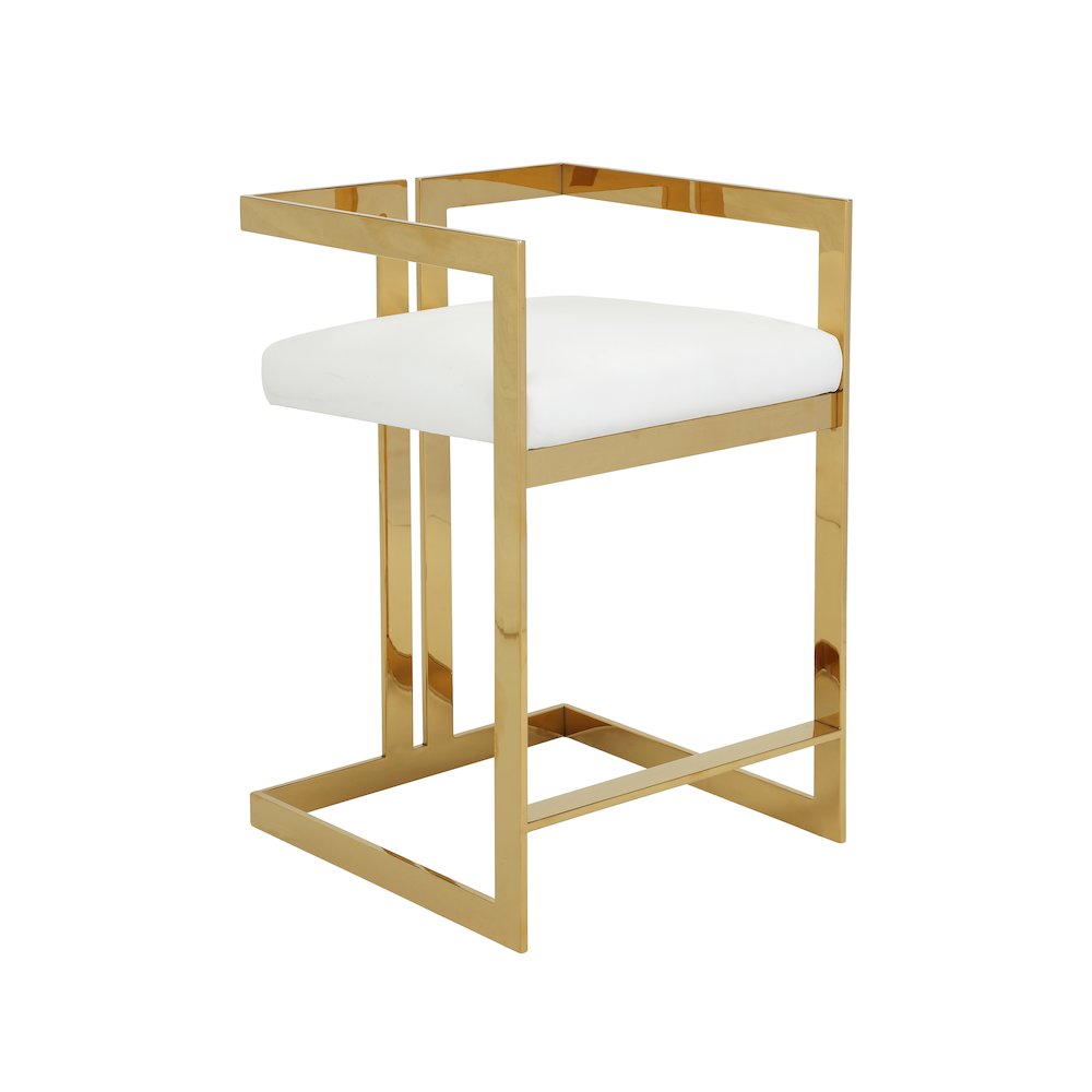 Kenzie Counter Stool Gold/White Faux Leather. Picture 1