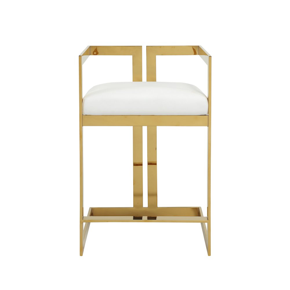 Kenzie Counter Stool Gold/White Faux Leather. Picture 2