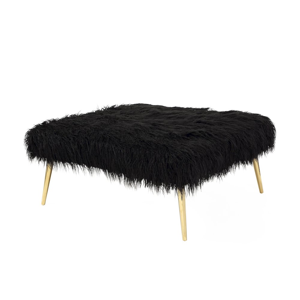 Lammy 36" Square Ottoman Gold/Black Faux Fur. Picture 1