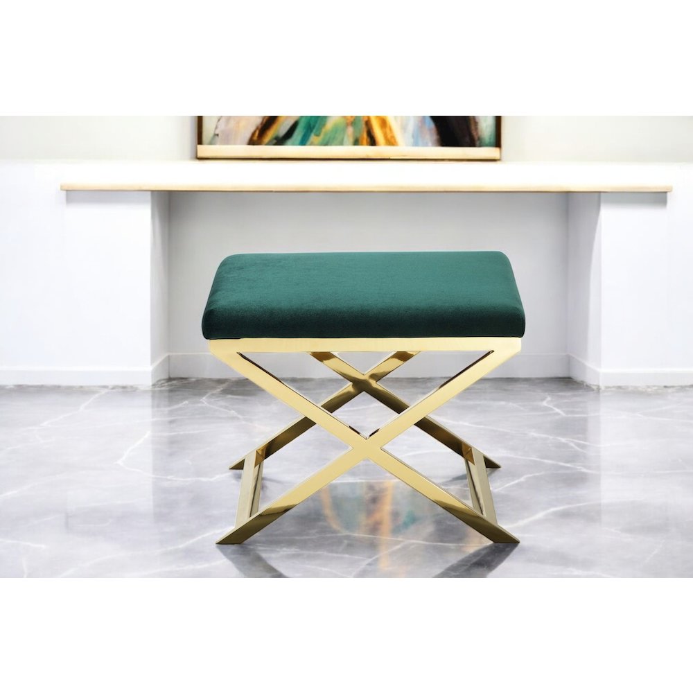 Gold Lexi Stool Velvet Green. Picture 5