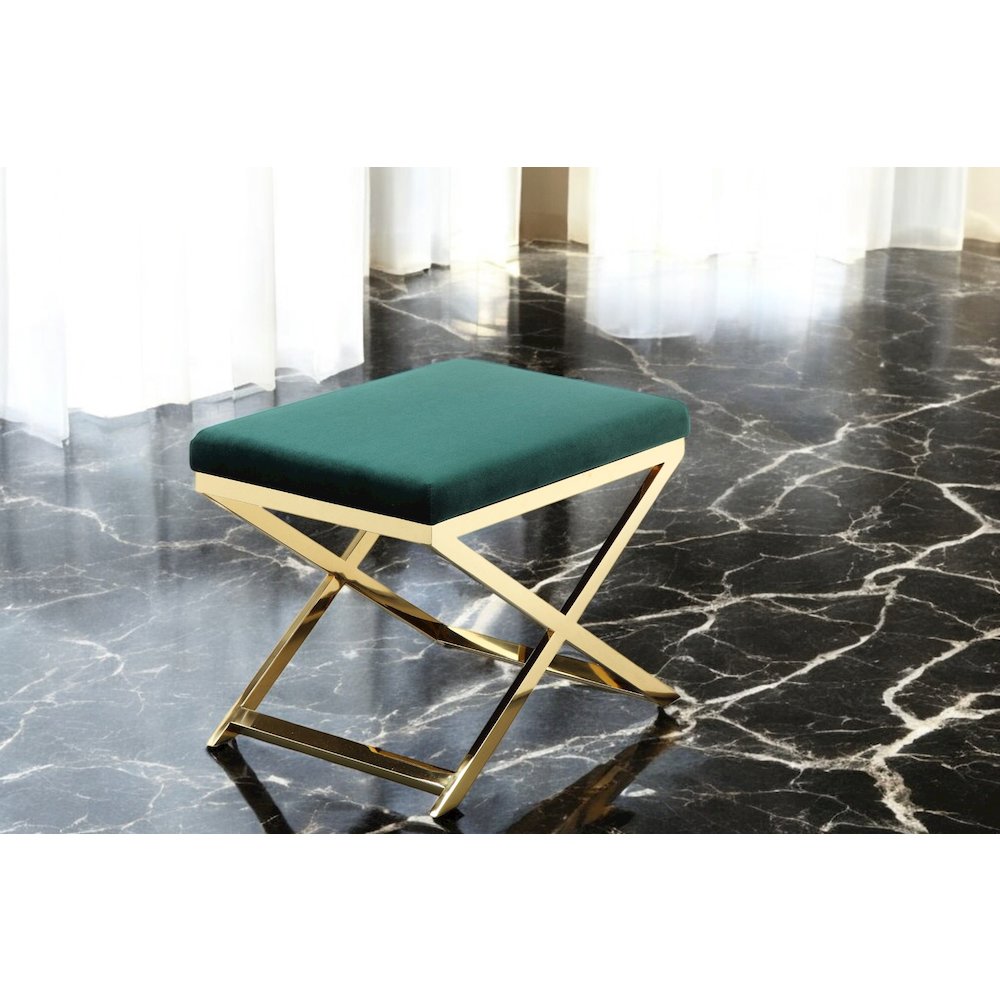 Gold Lexi Stool Velvet Green. Picture 6