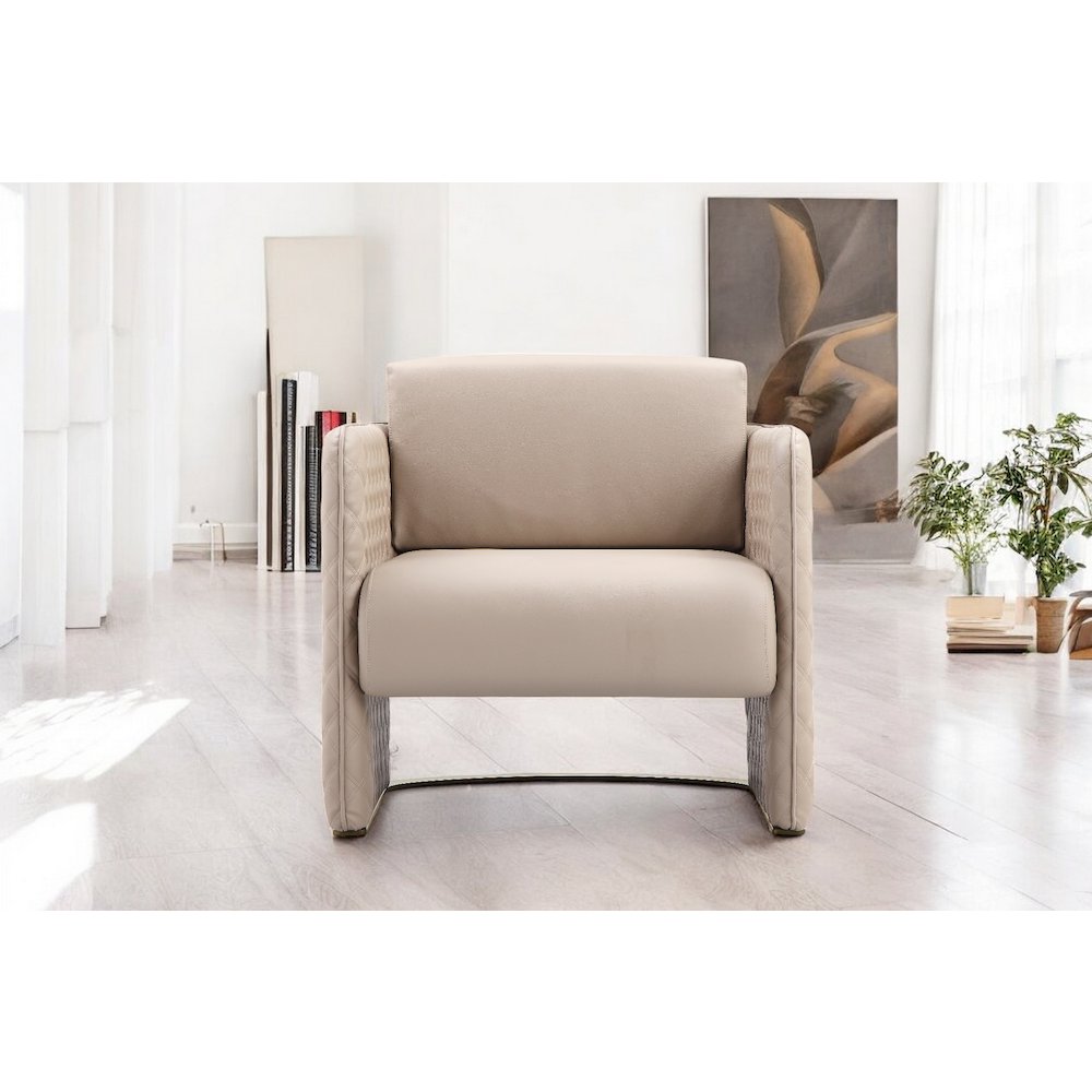 Lusso Gold Lounge Chair Sand Faux Leather. Picture 7