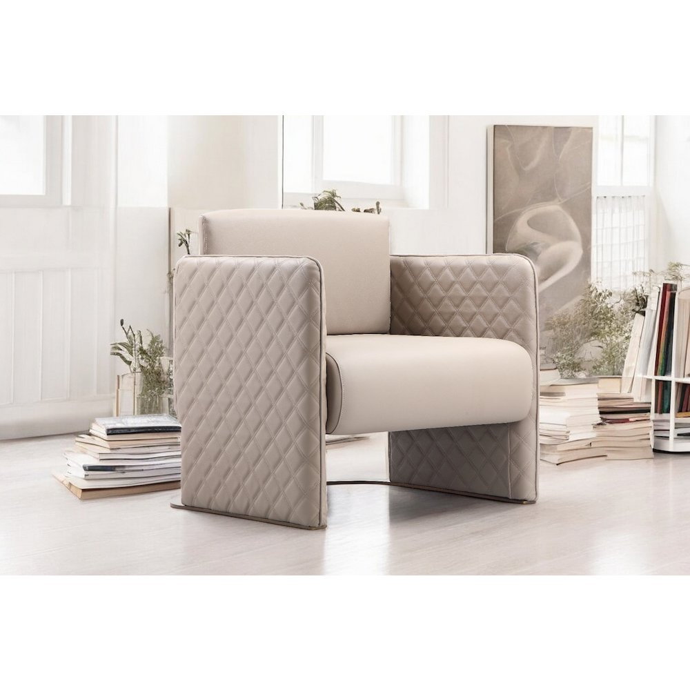 Lusso Gold Lounge Chair Sand Faux Leather. Picture 8
