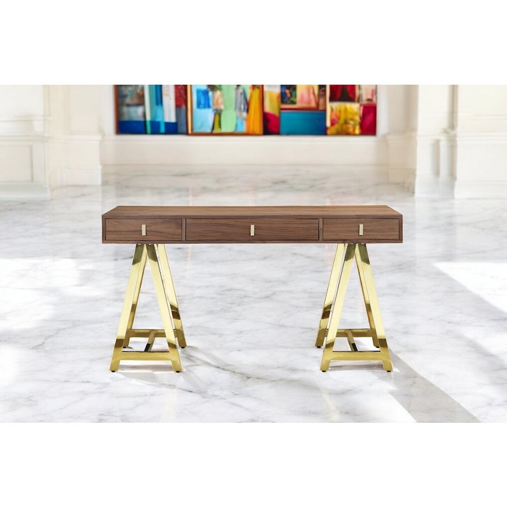 Gold Riley Desk Walnut. Picture 5