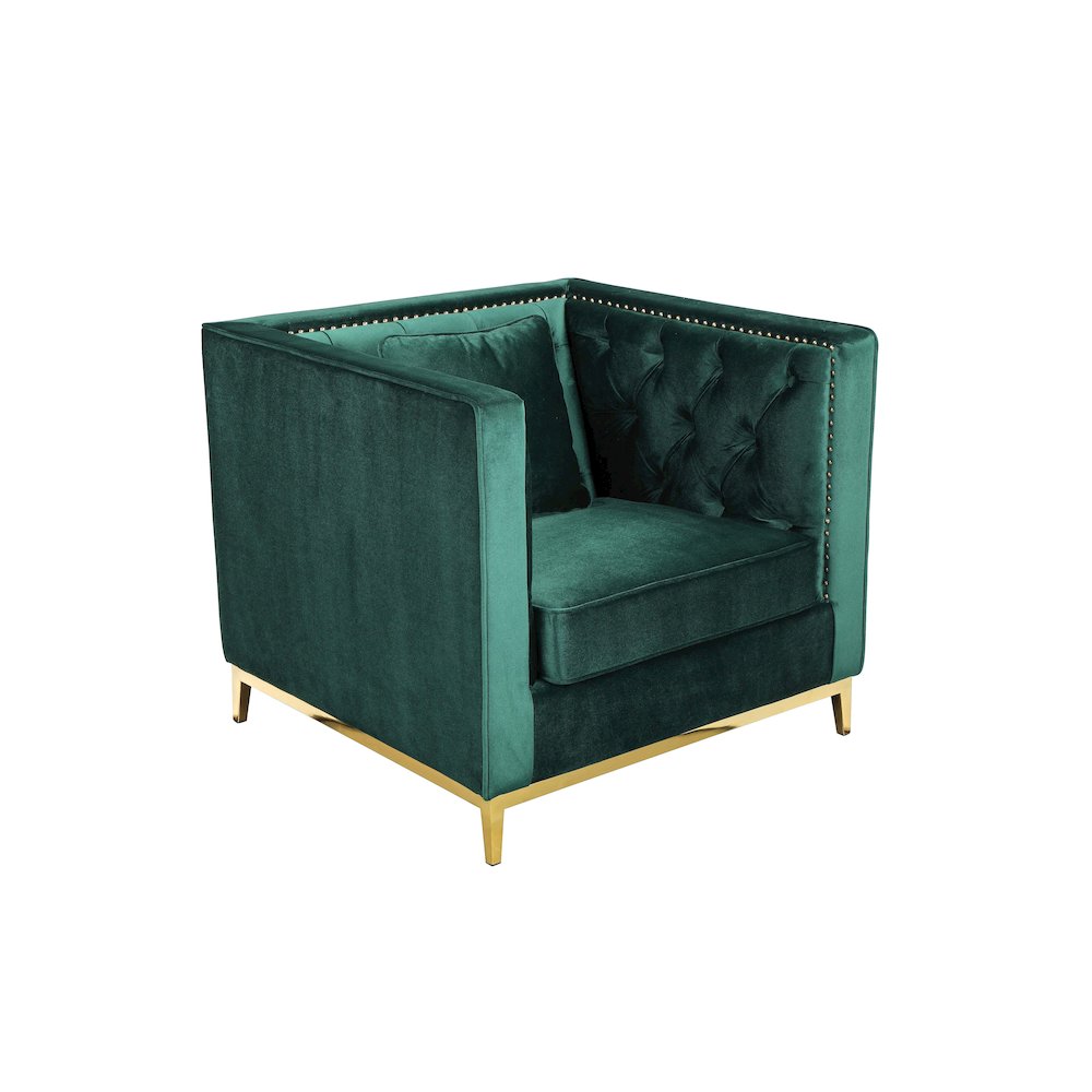 Vivienne Sofa Chair Velvet Green/Gold. Picture 2