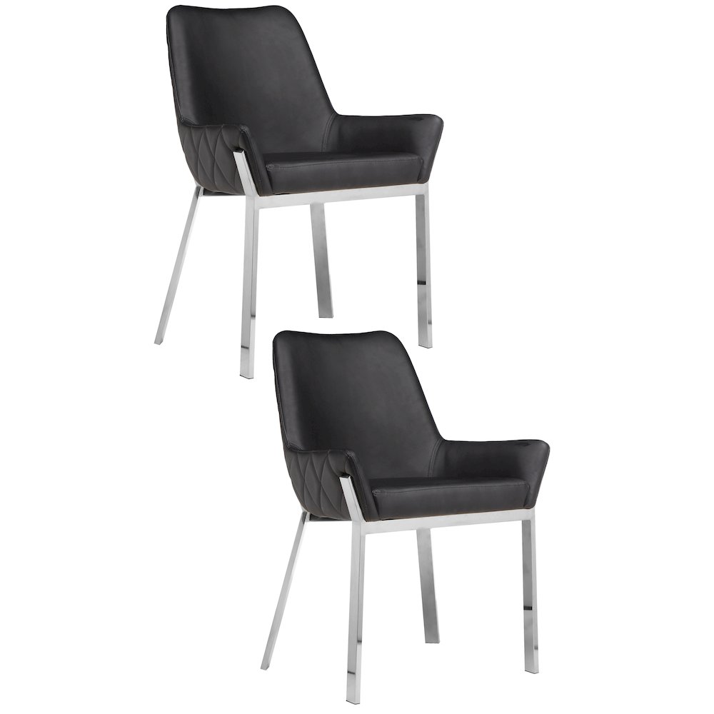 Hudson Diamond Tufted Chair Silver/Black Faux Leather - Set Of 2. Picture 1