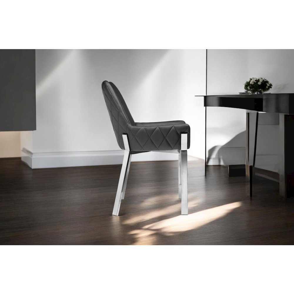 Hudson Diamond Tufted Chair Silver/Black Faux Leather - Set Of 2. Picture 8