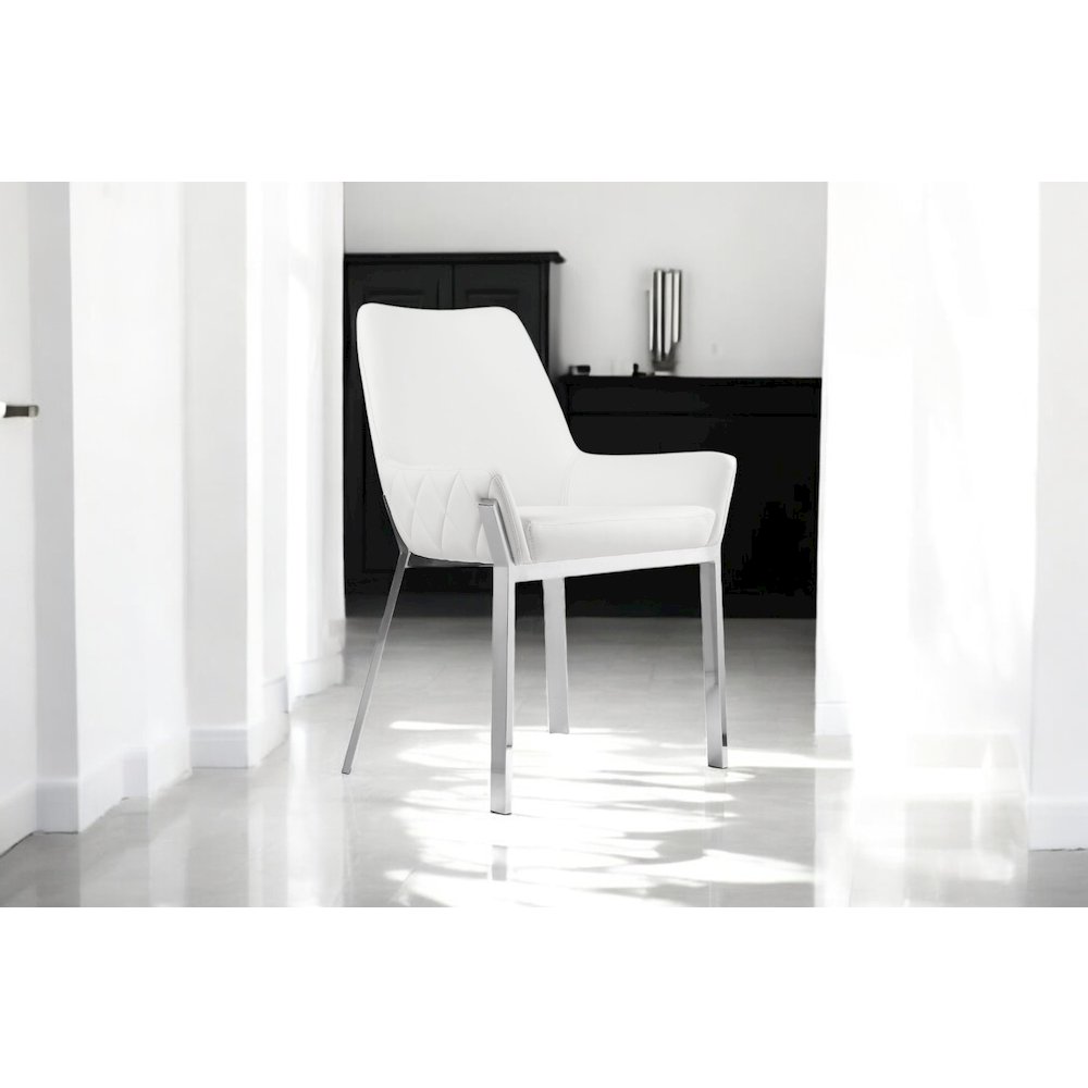 Hudson Diamond Tufted Chair Silver/White Faux Leather - Set Of 2. Picture 7
