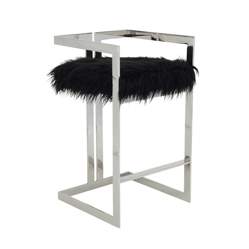 Kenzie Bar Stool Silver/Black Faux Fur. Picture 1