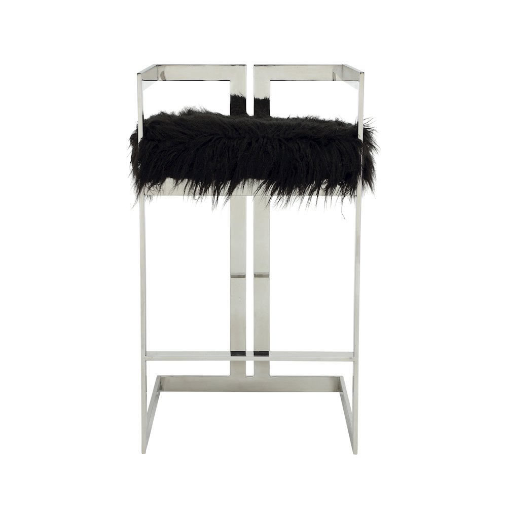Kenzie Bar Stool Silver/Black Faux Fur. Picture 2