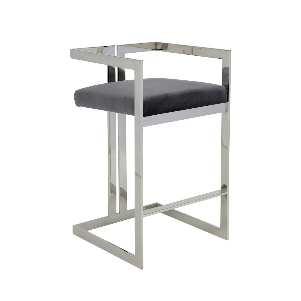 Kenzie Bar Stool Silver/Gray Velvet. Picture 1