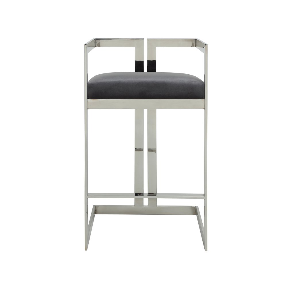 Kenzie Bar Stool Silver/Gray Velvet. Picture 2