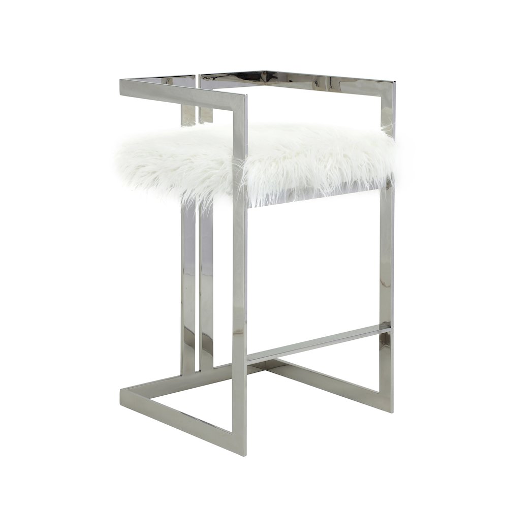 Kenzie Bar Stool Silver/White Faux Fur. Picture 1
