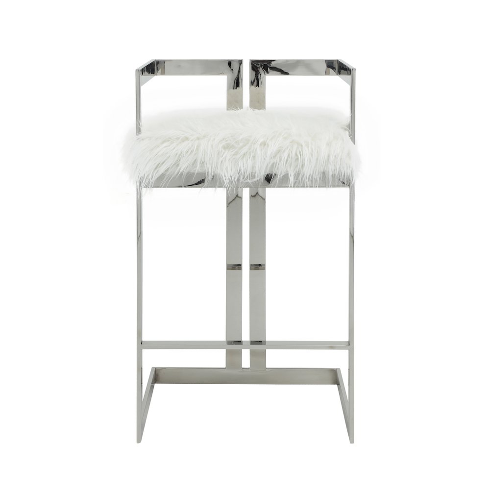 Kenzie Bar Stool Silver/White Faux Fur. Picture 2