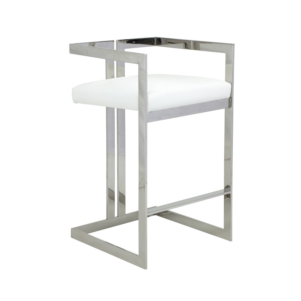 Kenzie Bar Stool Silver/White Faux Leather. Picture 1