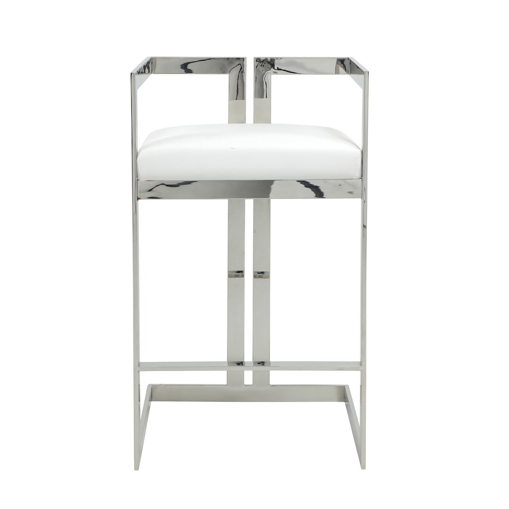Kenzie Bar Stool Silver/White Faux Leather. Picture 2