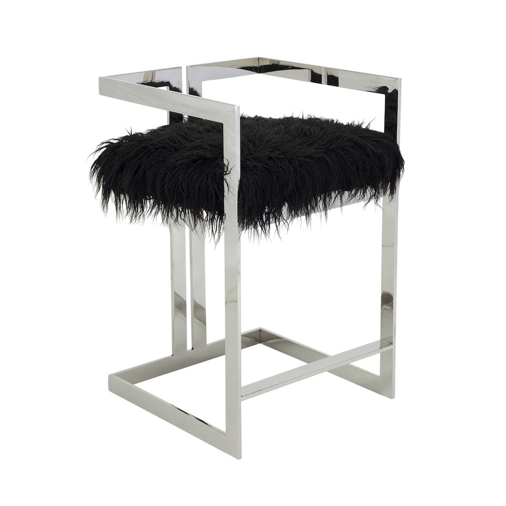 Kenzie Counter Stool Silver/Black Faux Fur. Picture 1