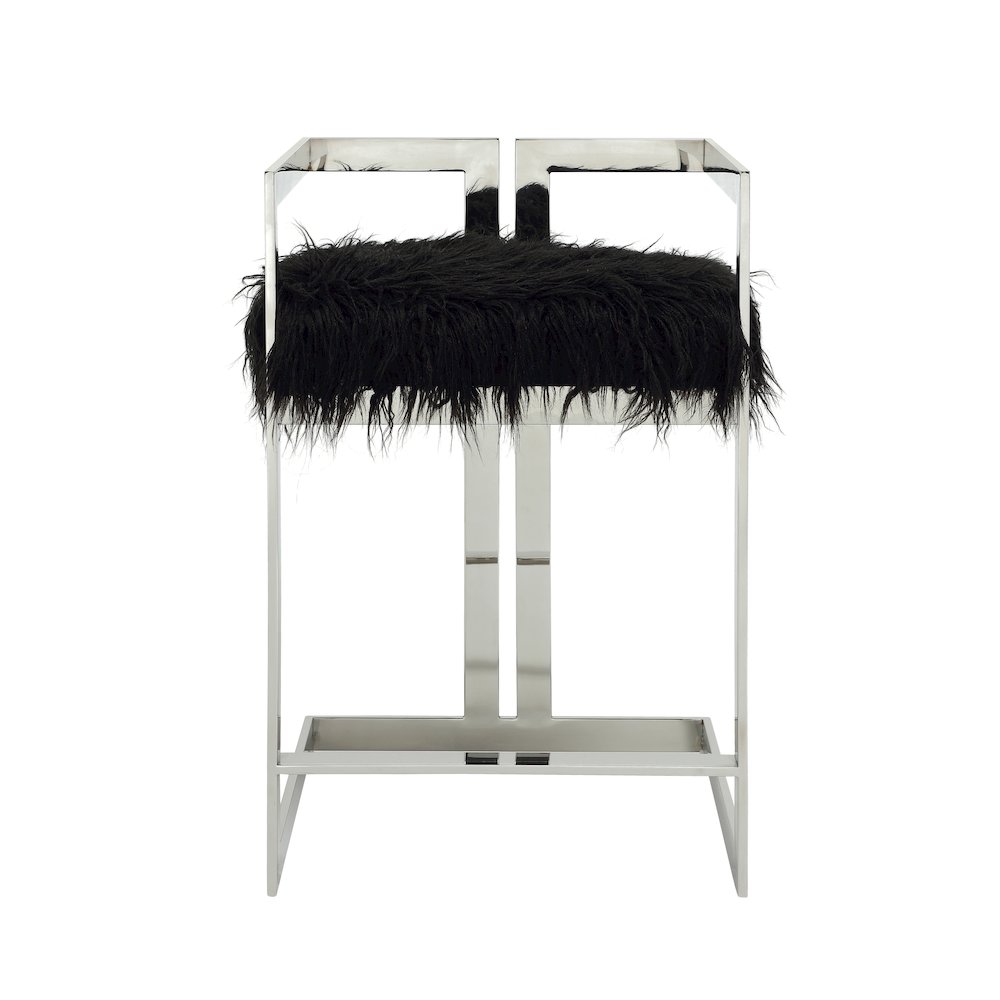 Kenzie Counter Stool Silver/Black Faux Fur. Picture 2