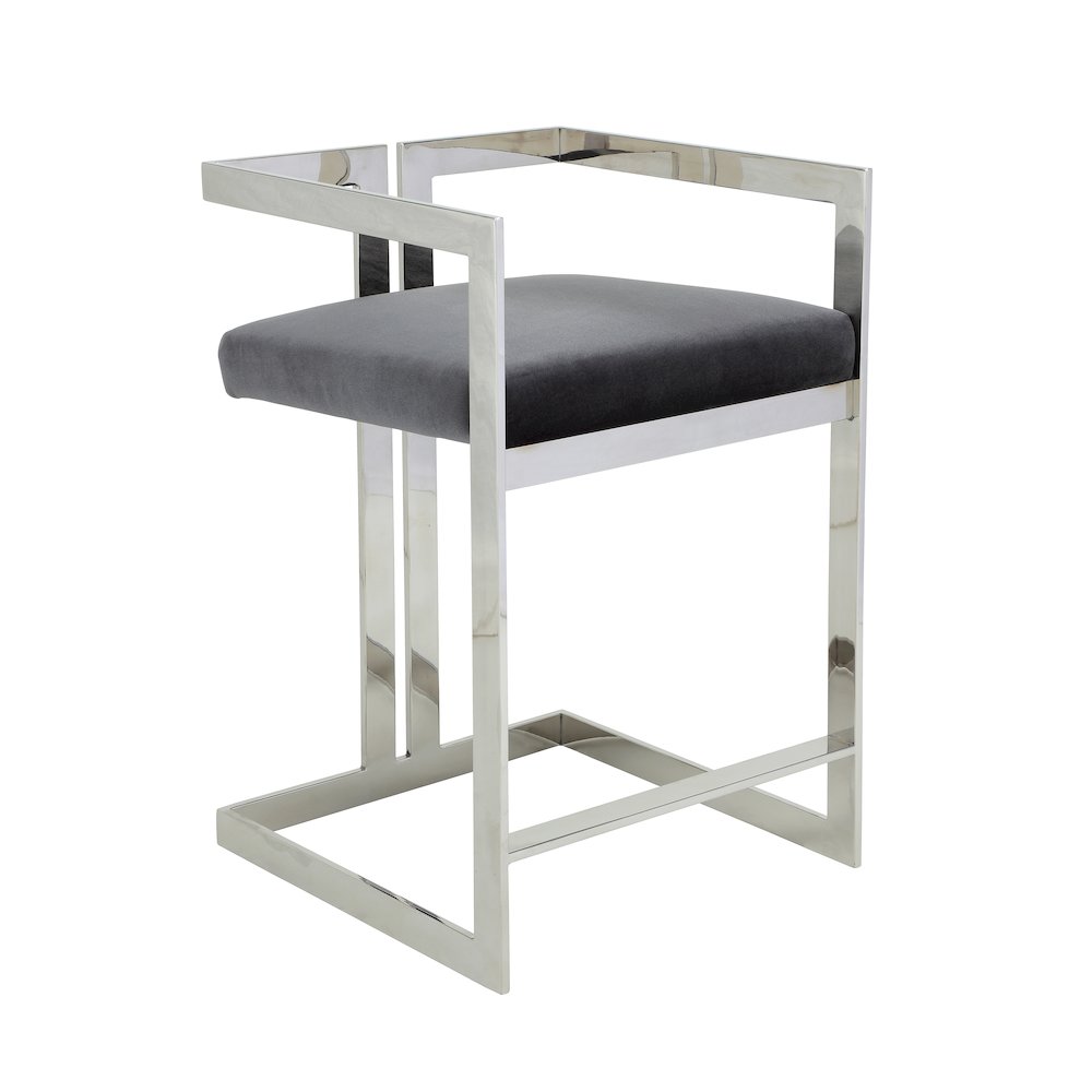Kenzie Counter Stool Silver/Gray Velvet. Picture 1