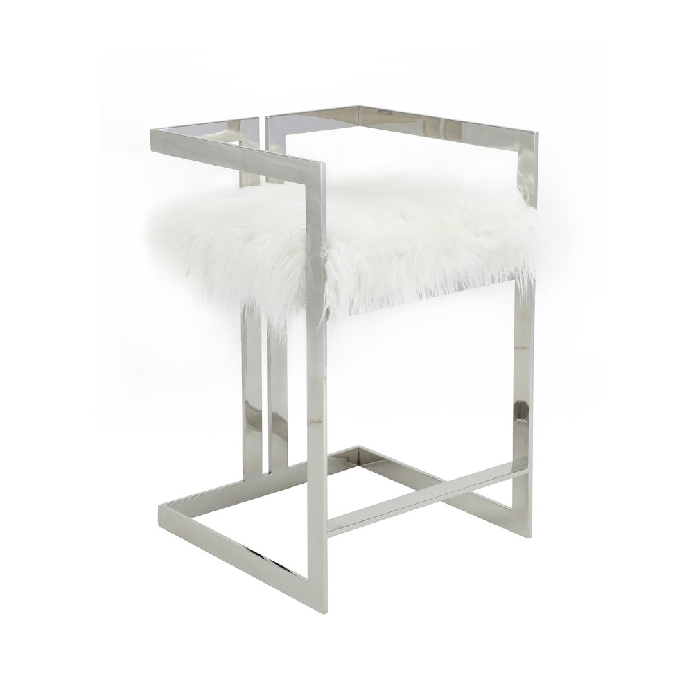 Kenzie Counter Stool Silver/White Faux Fur. Picture 1