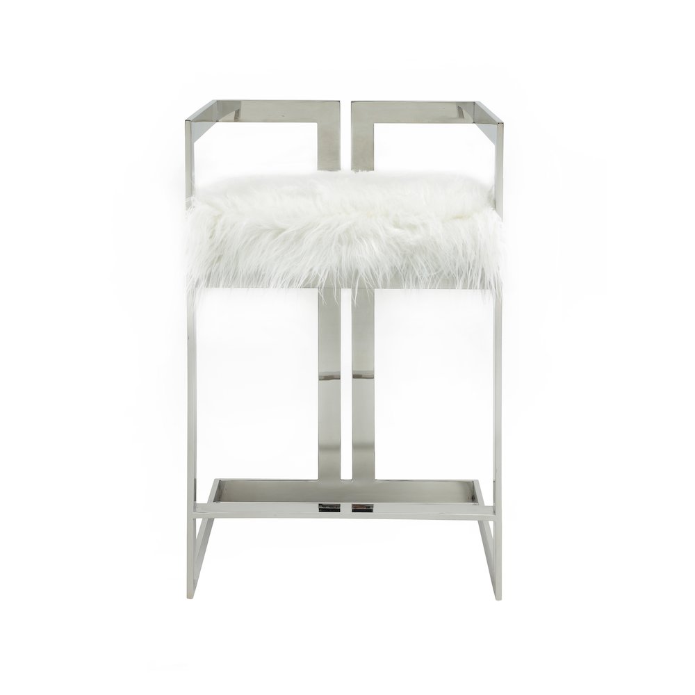 Kenzie Counter Stool Silver/White Faux Fur. Picture 2