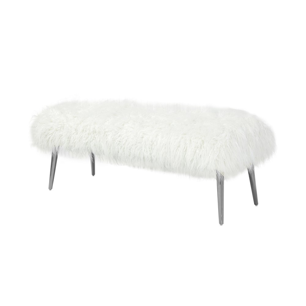 Lammy 45" Bench Silver/White Faux Fur. Picture 1